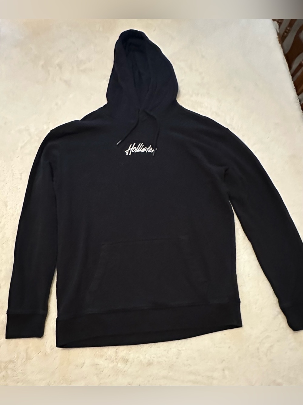 Hollister Black Hooded Pullover Sweatshirt with White Script Logo